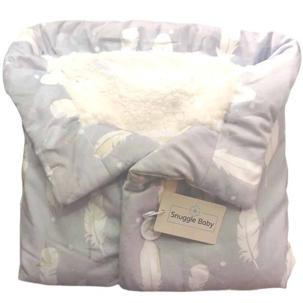 Snuggle Baby Unisex Button Up Gray/White Boho Feather Pattern